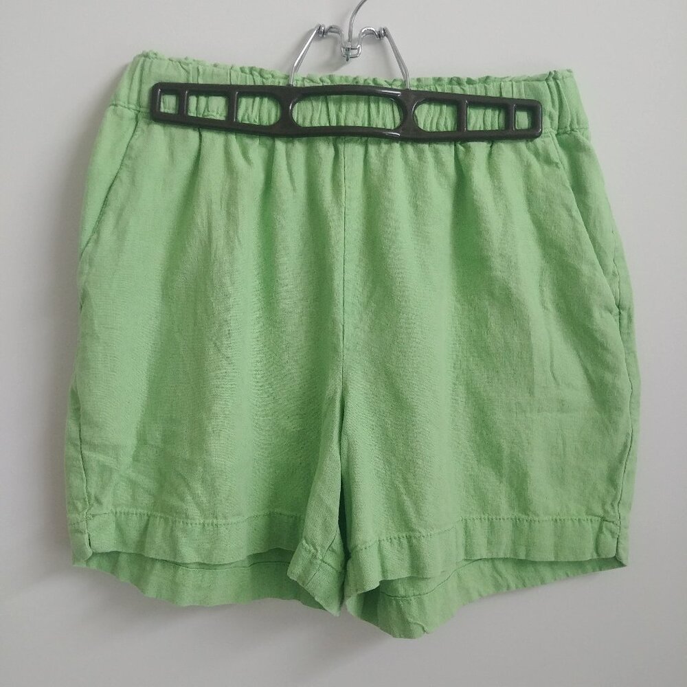 Bright apple green linen blend shorts elastic stretch waist size 8